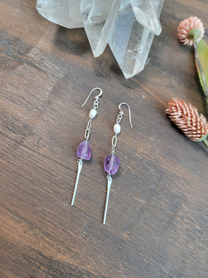 Amethyst and Pearl Dangle Earrings