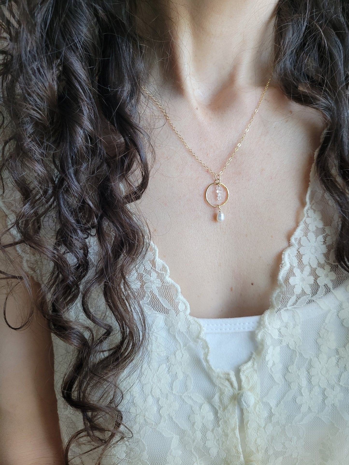 Dainty Pearl and Herkimer Diamond Necklace
