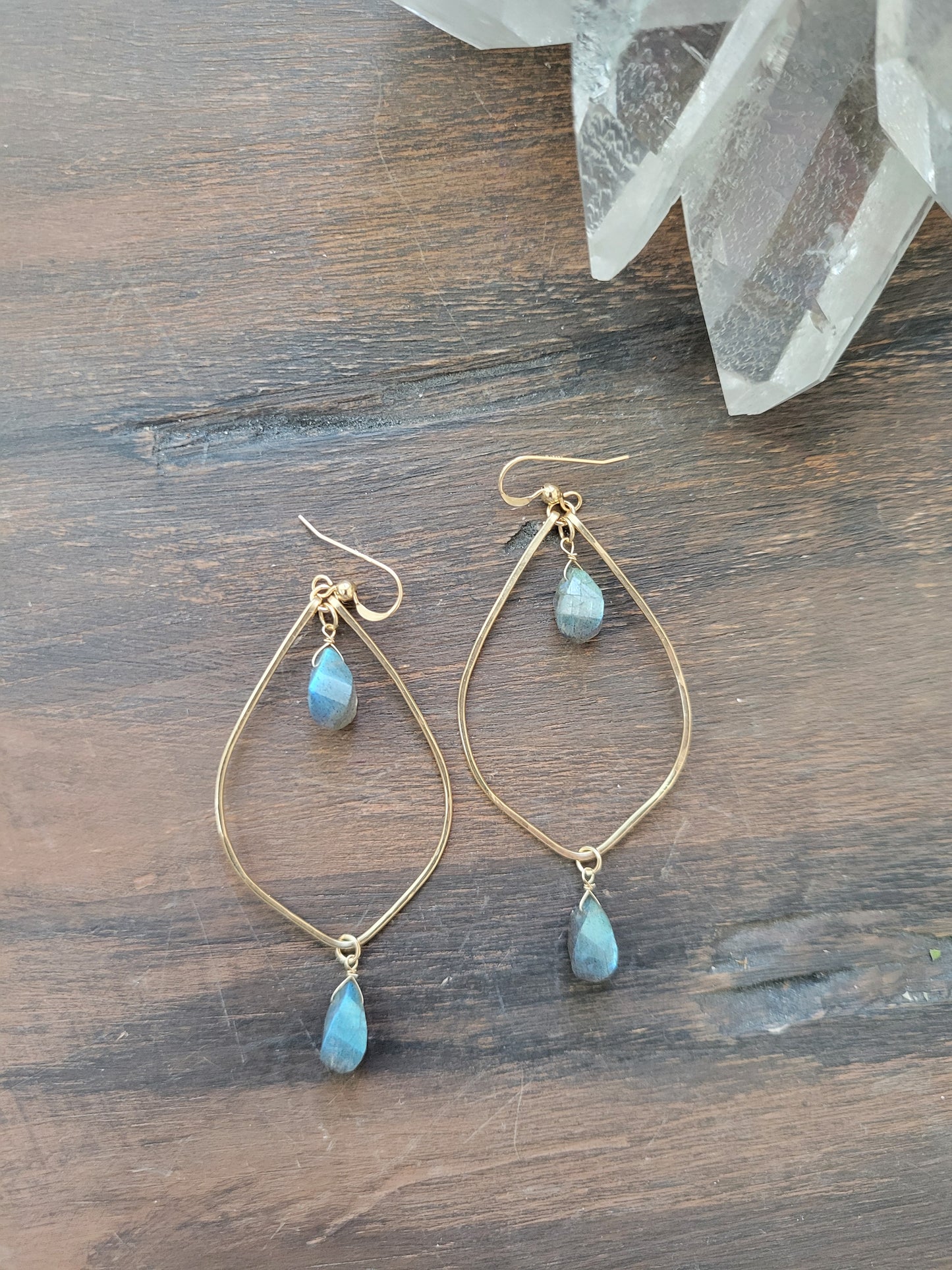 Labradorite Shield Hoop Earrings