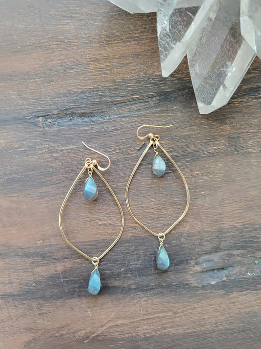 Labradorite Shield Hoop Earrings