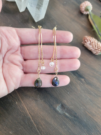 Labradorite Moonstone Dangle Chain Earrings