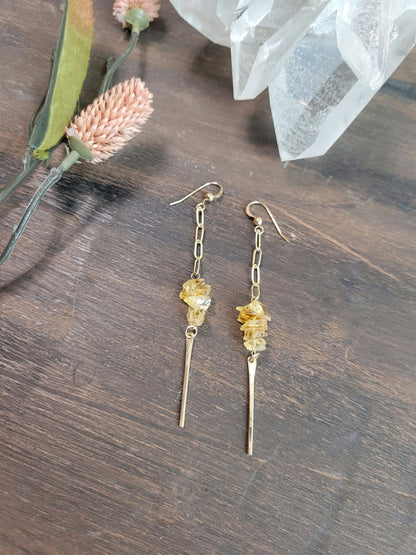 Gold Citrine Dangle Bar Earrings