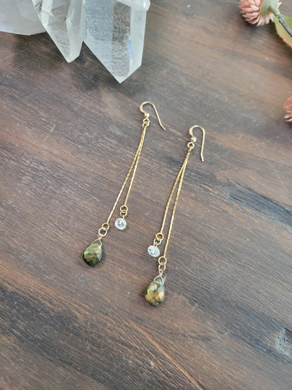 Labradorite Moonstone Dangle Chain Earrings