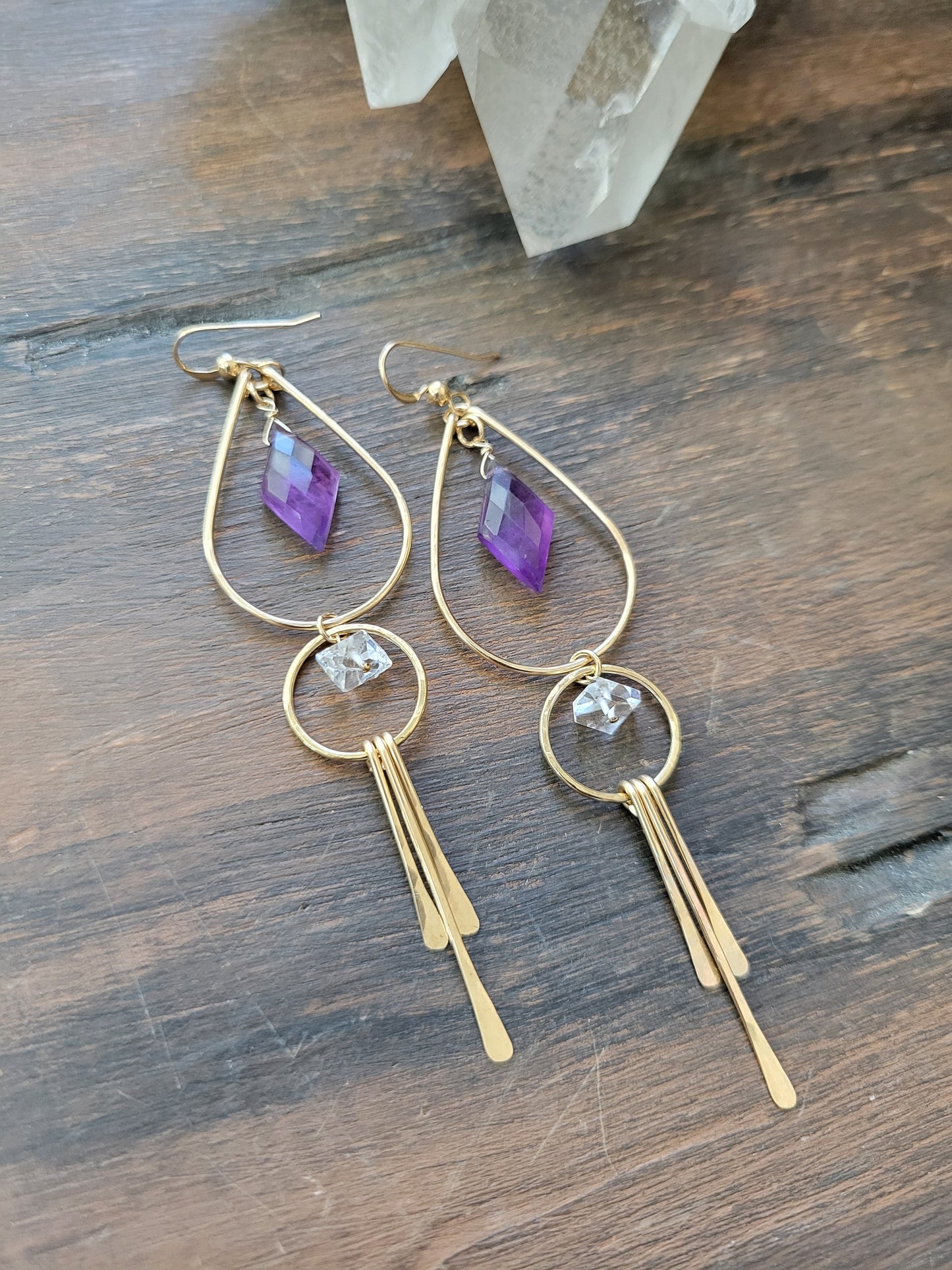 Amethyst and Herkimer Diamond Fringe Earrings