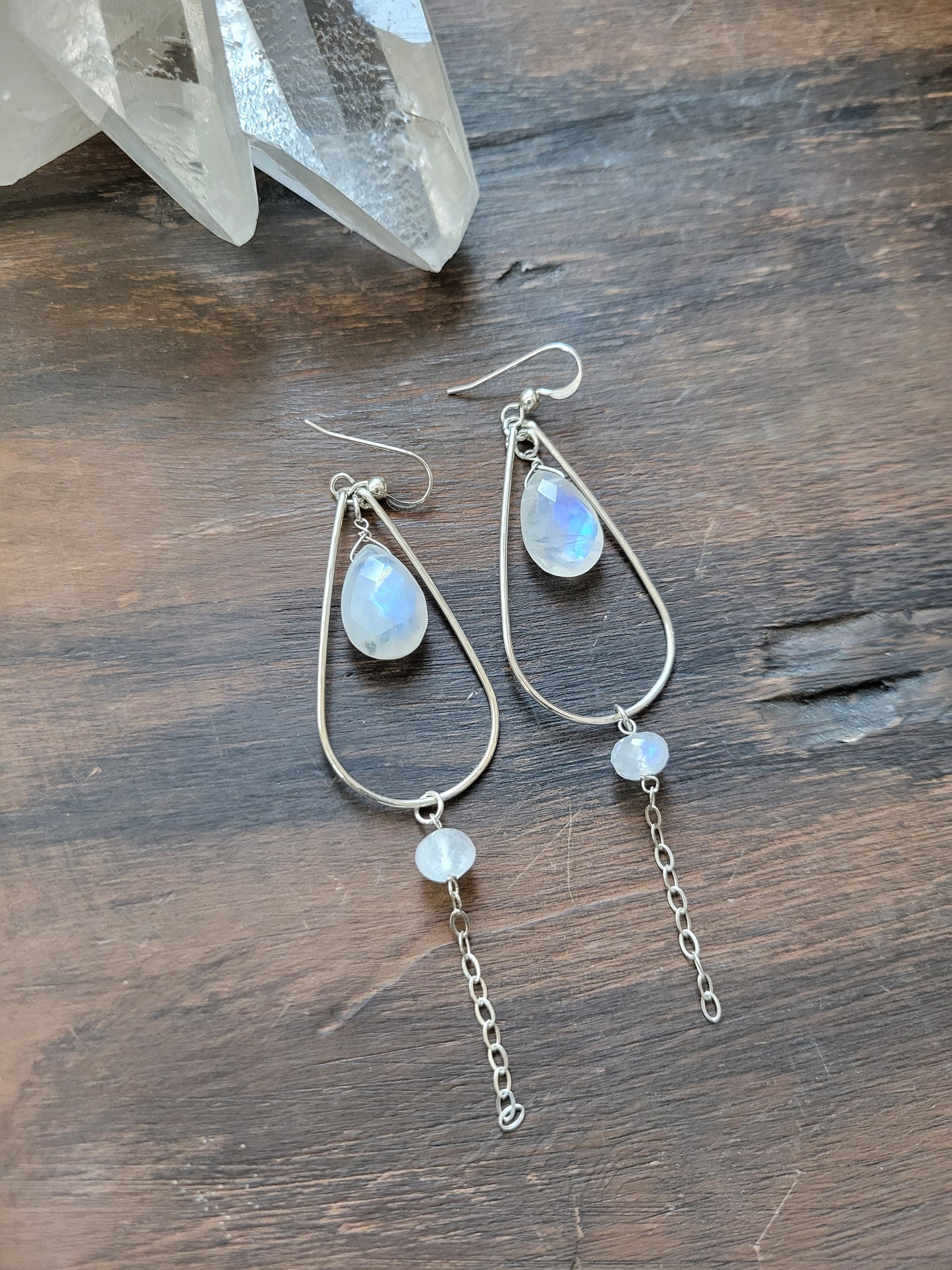 Rainbow Moonstone Dangle Earrings