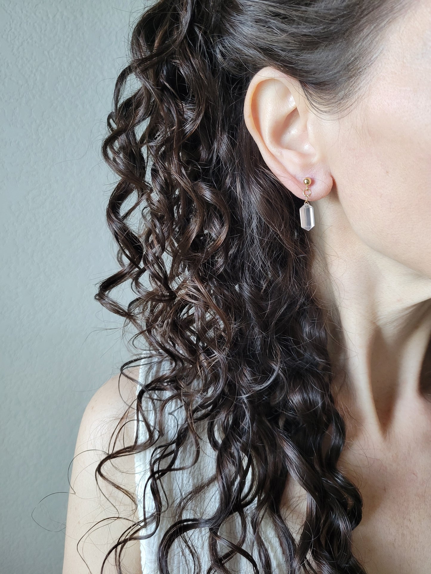 Rose Quartz Dangle Stud Earrings