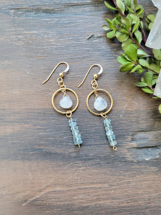 Moonstone and Aquamarine Bar Earrings