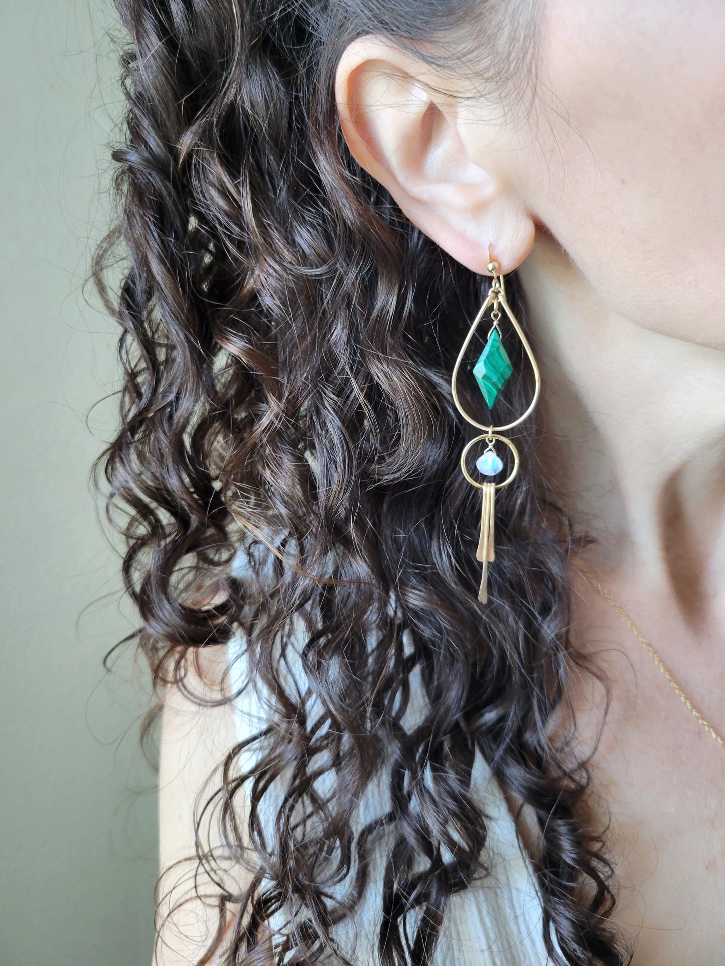 Malachite and Moonstone Fringe Earrings