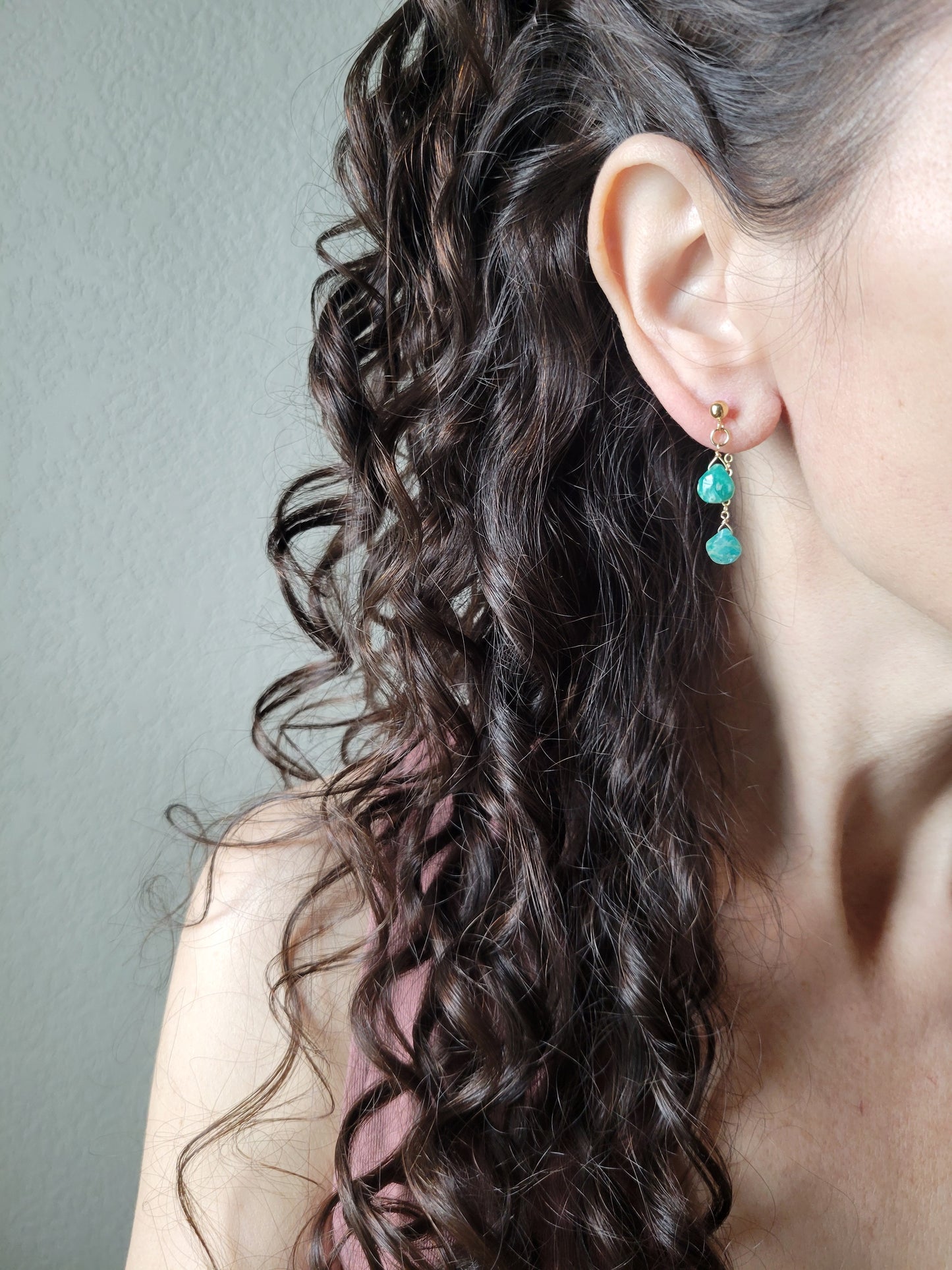 Amazonite Dangle Stud Earrings