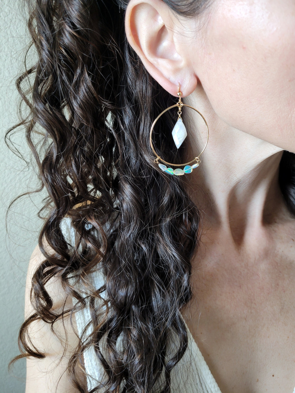 Opal Moonstone Hoop Earrings