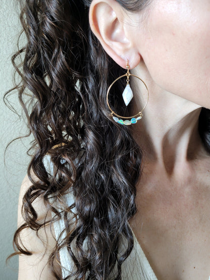 Opal Moonstone Hoop Earrings