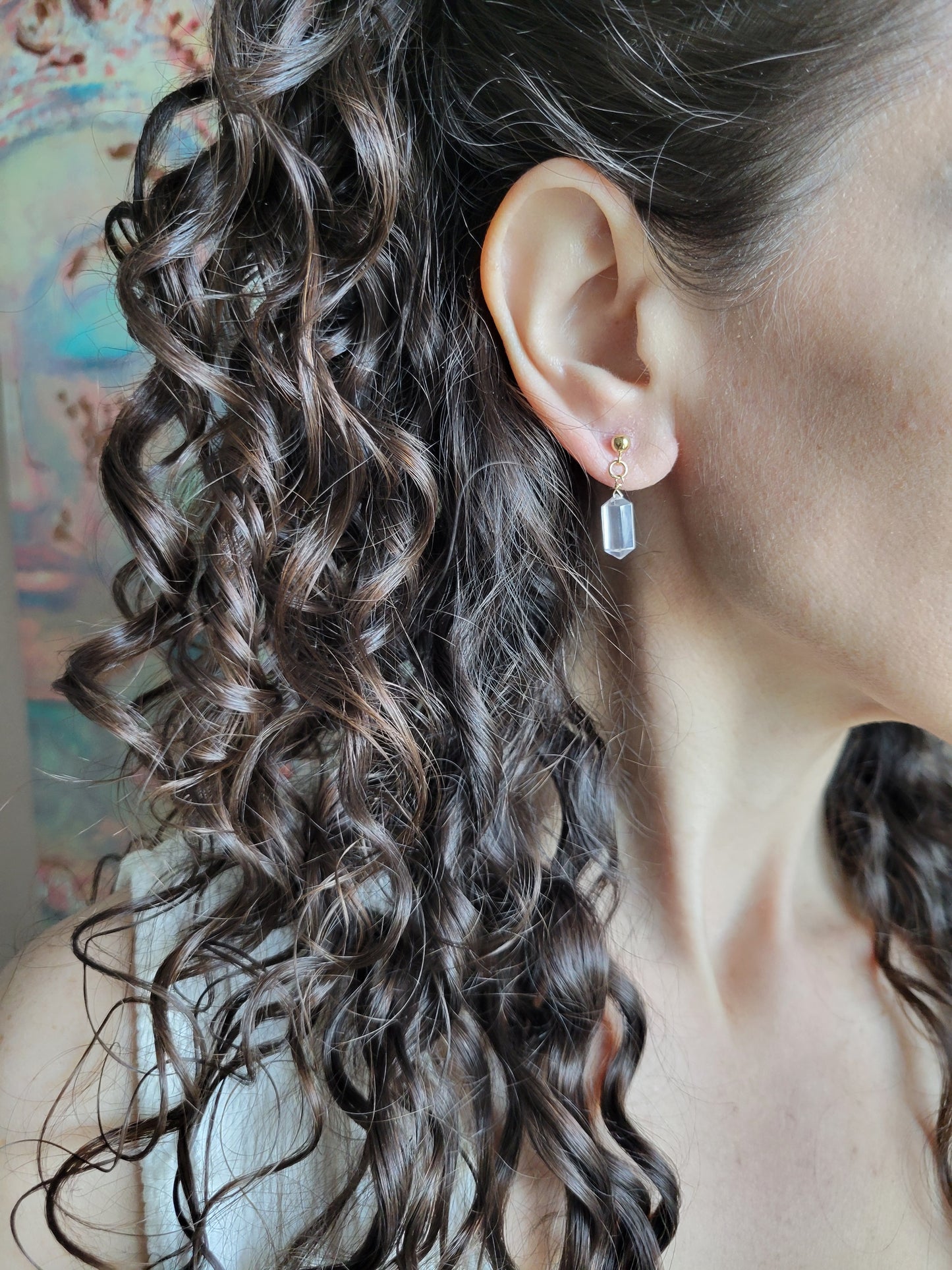 Rose Quartz Dangle Stud Earrings