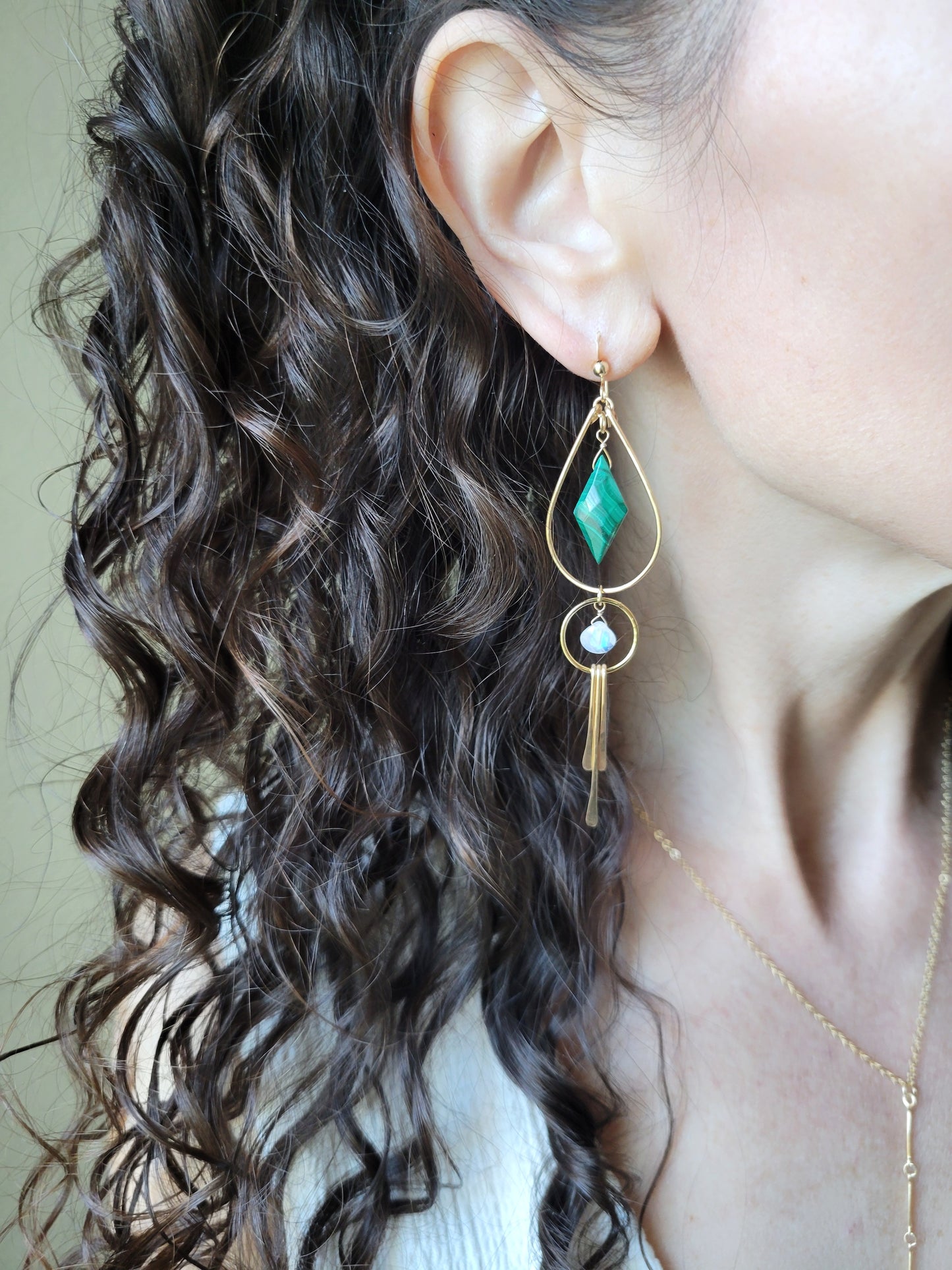 Malachite and Moonstone Fringe Earrings
