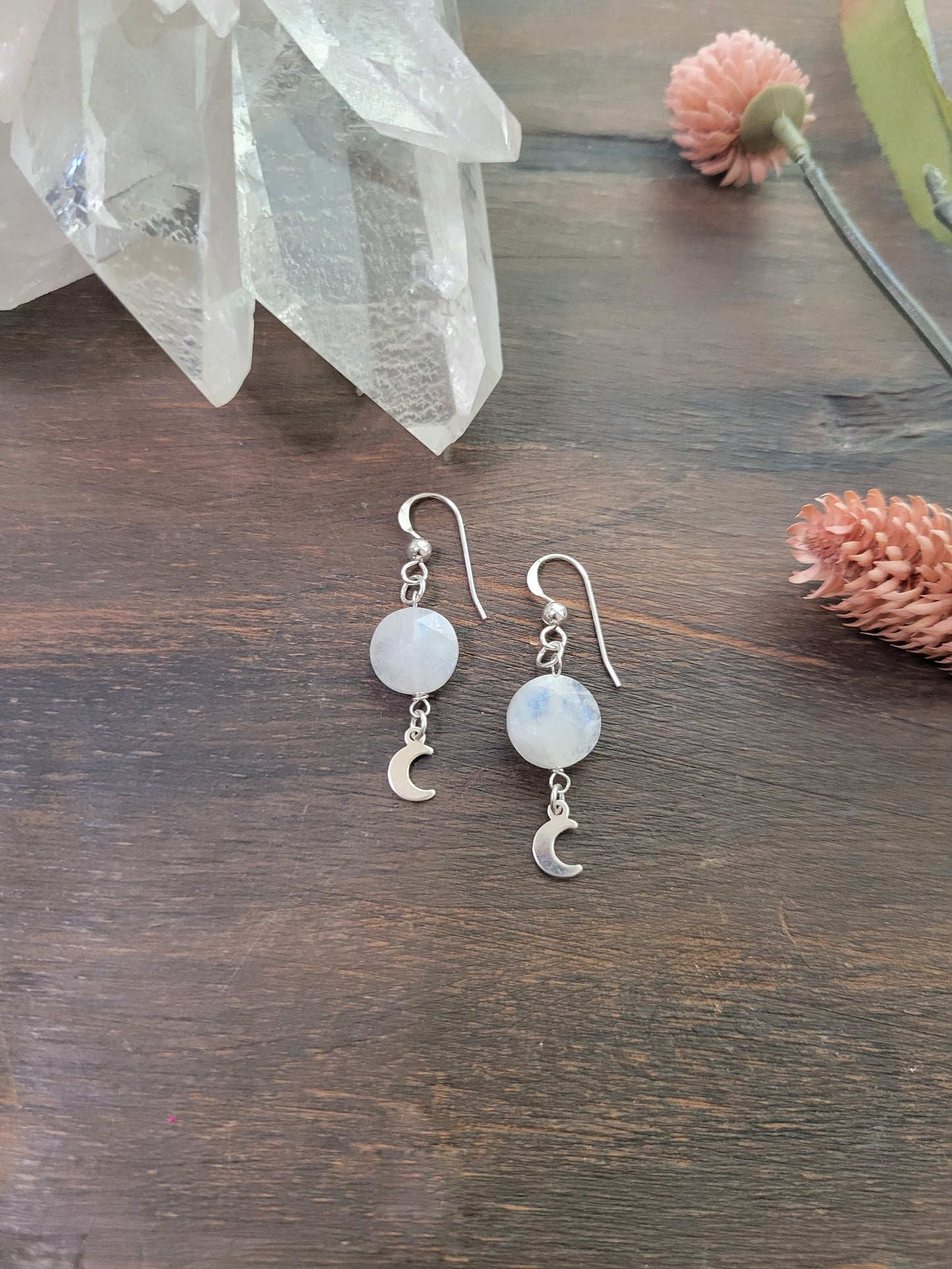 Dainty Moonstone Moon Earrings