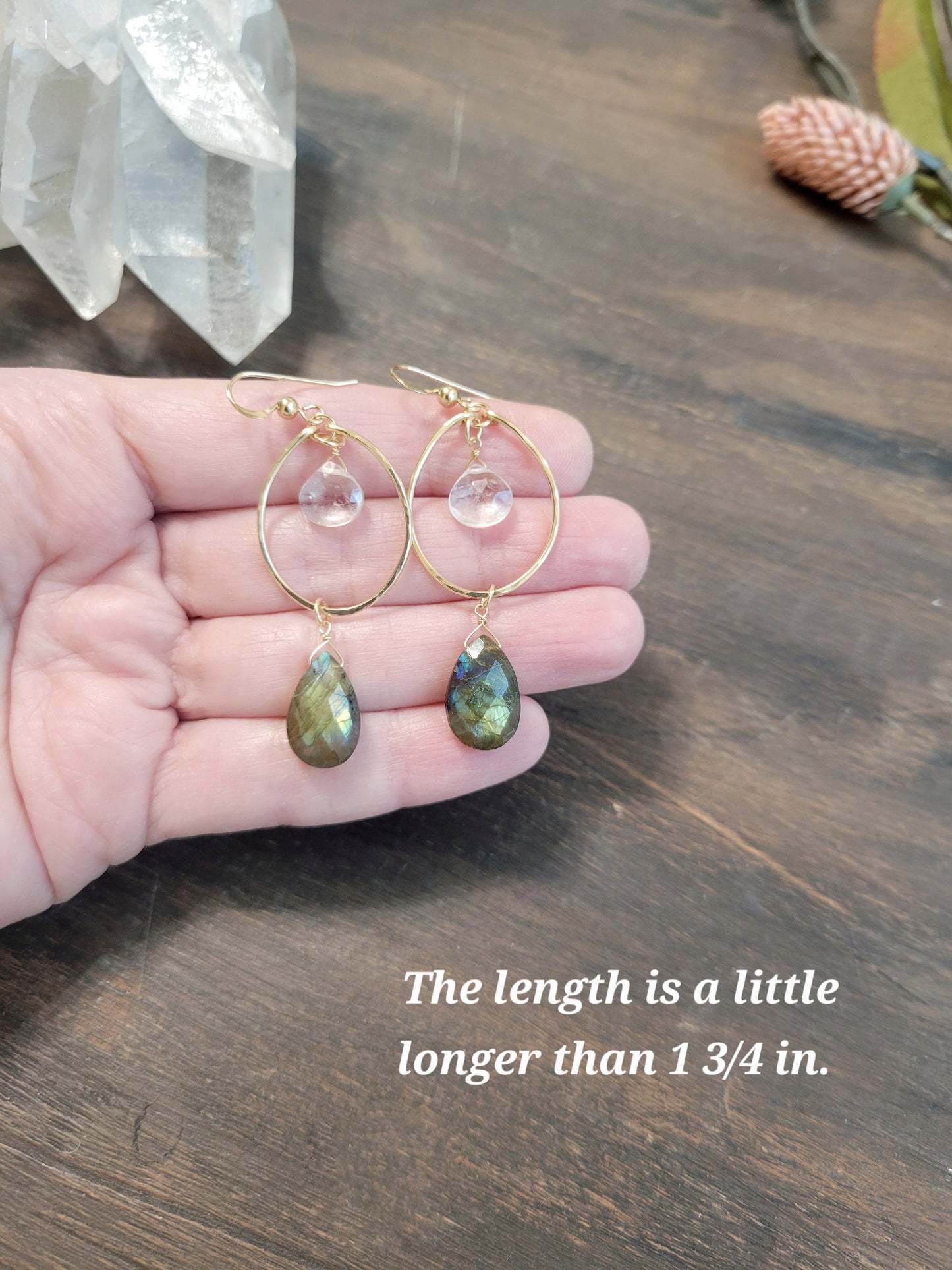 Quartz and Labradorite Hoop Earrings