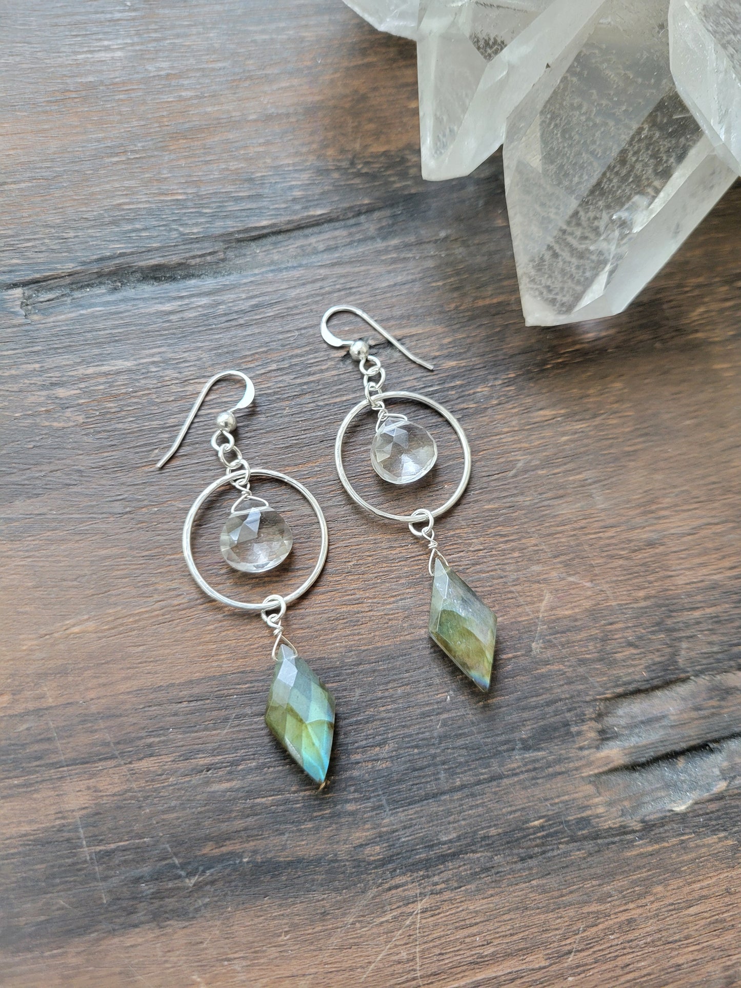 Labradorite and Quartz Dangle Earrings