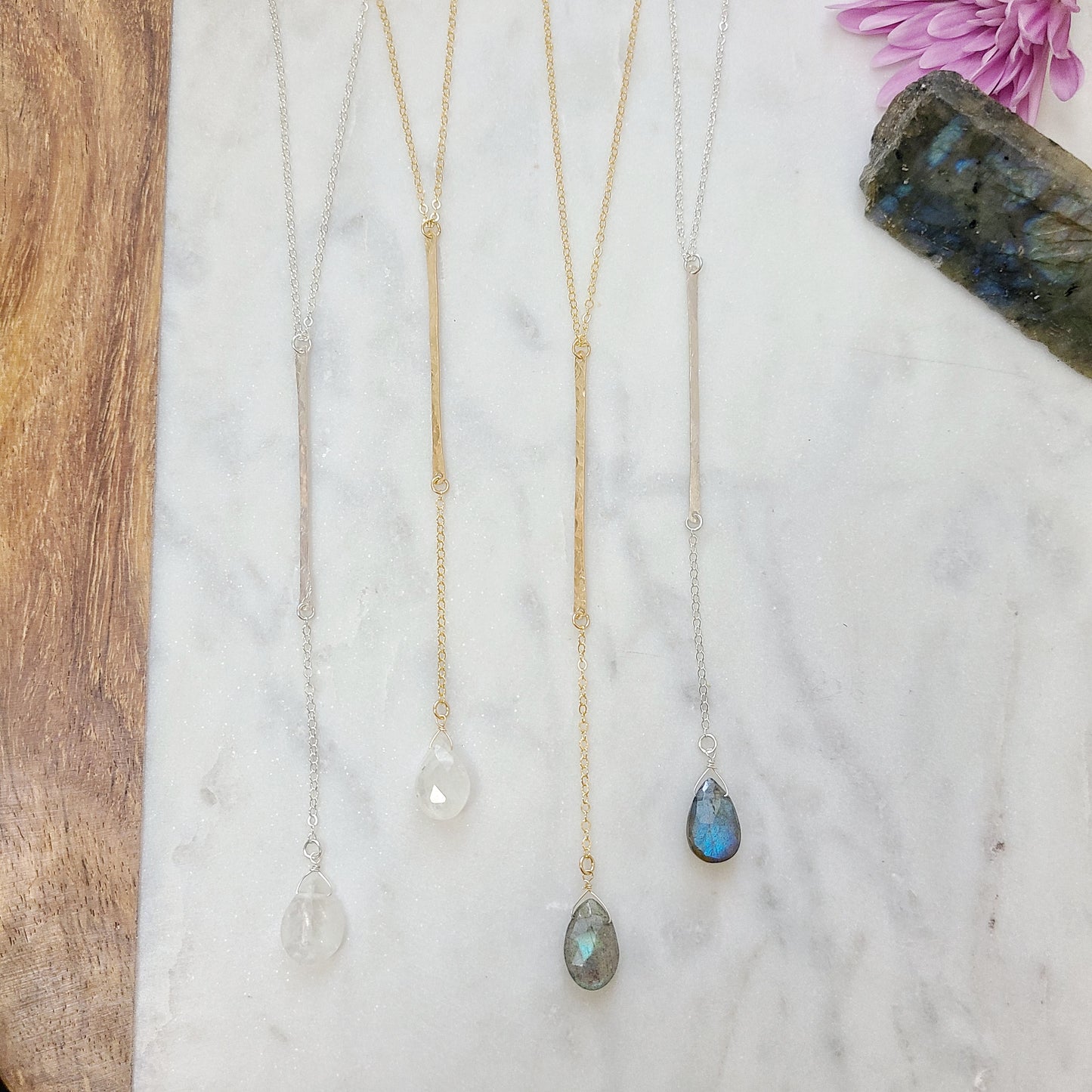 Moonstone Drop Y Necklace