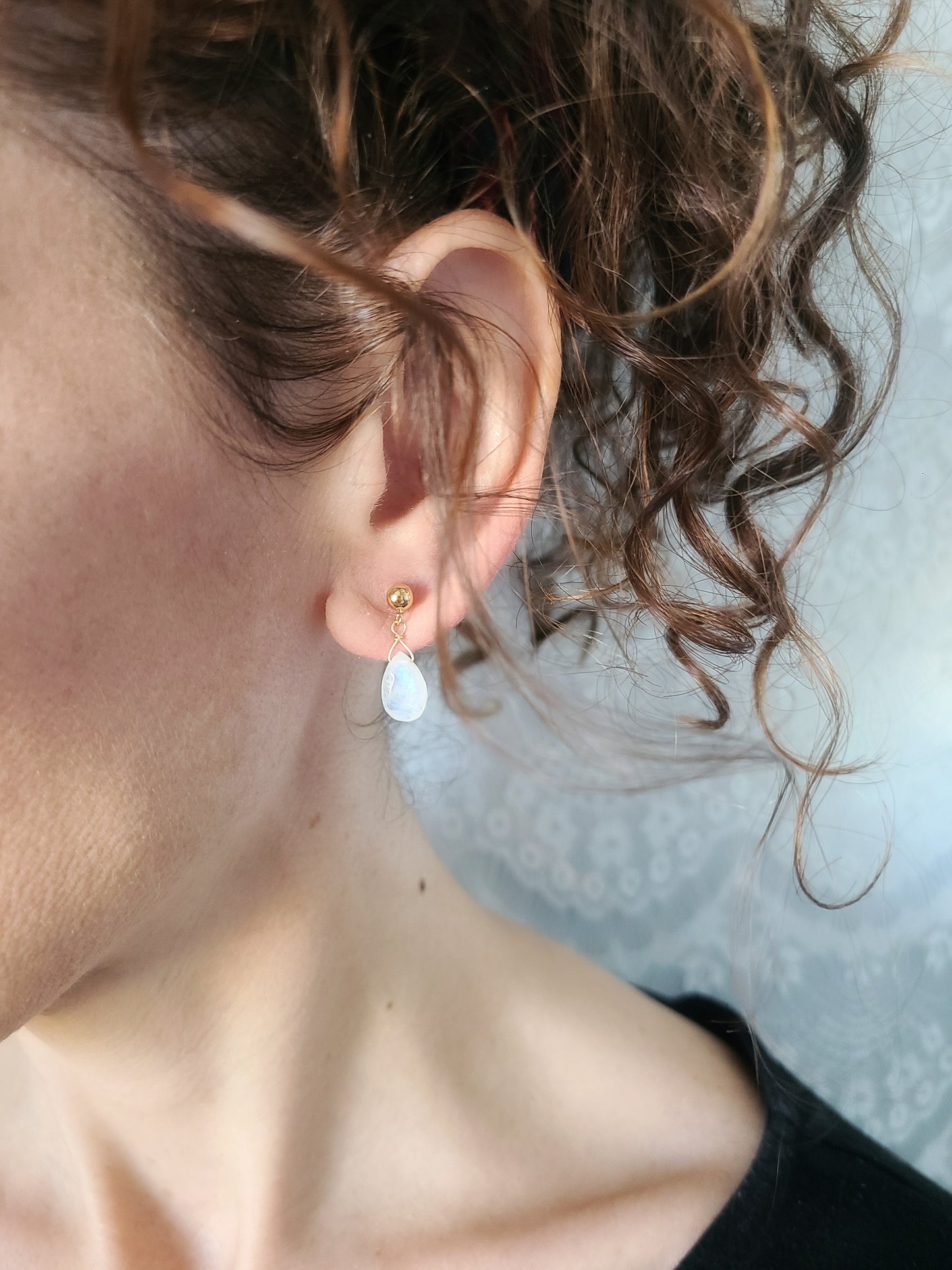 Dangle Stud Earrings Moonstone