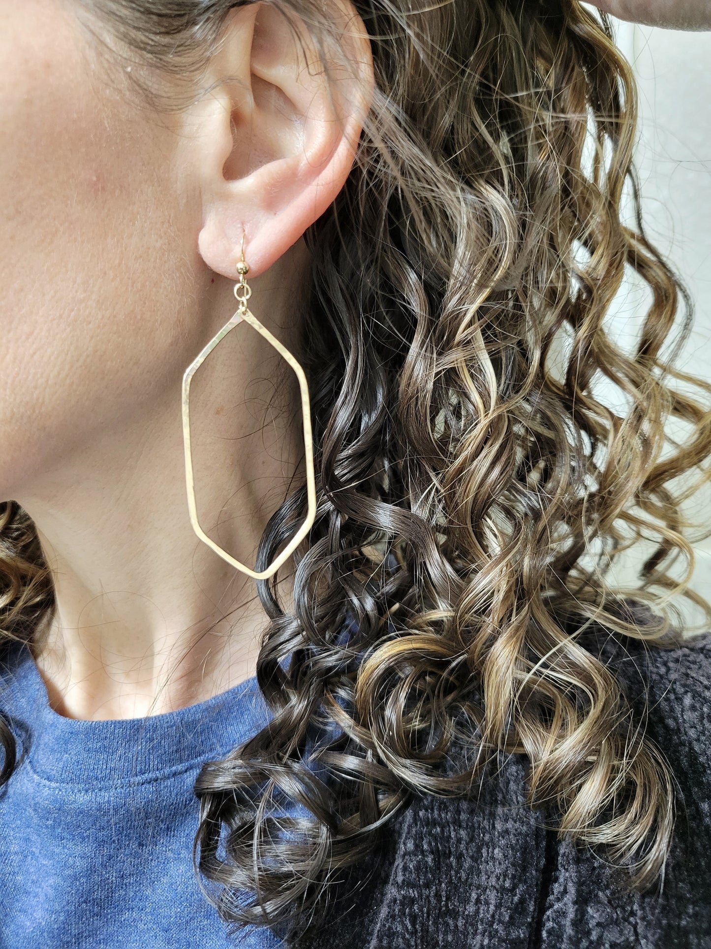 Long Hexagon Geometric Hoop Earrings