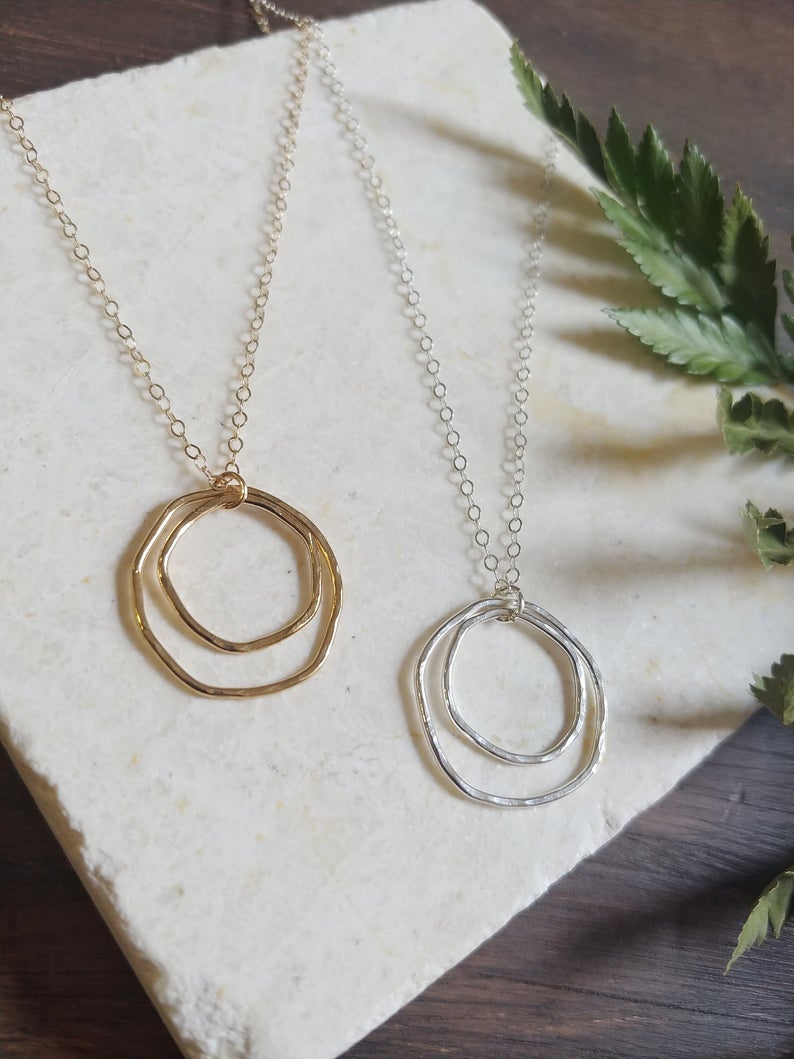 Gold necklace with hot sale two circles