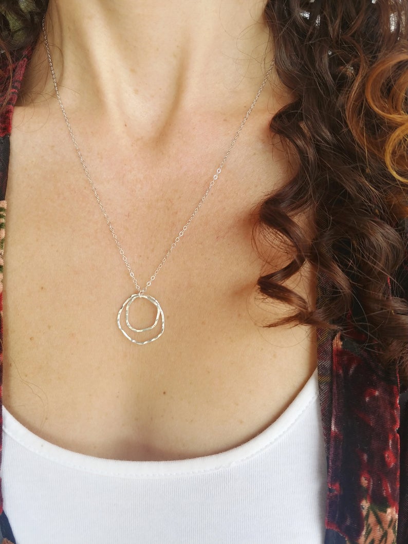 14K Gold Necklace, Double Circle Adjustable Necklace, 18 inch long, –  Diamond Origin