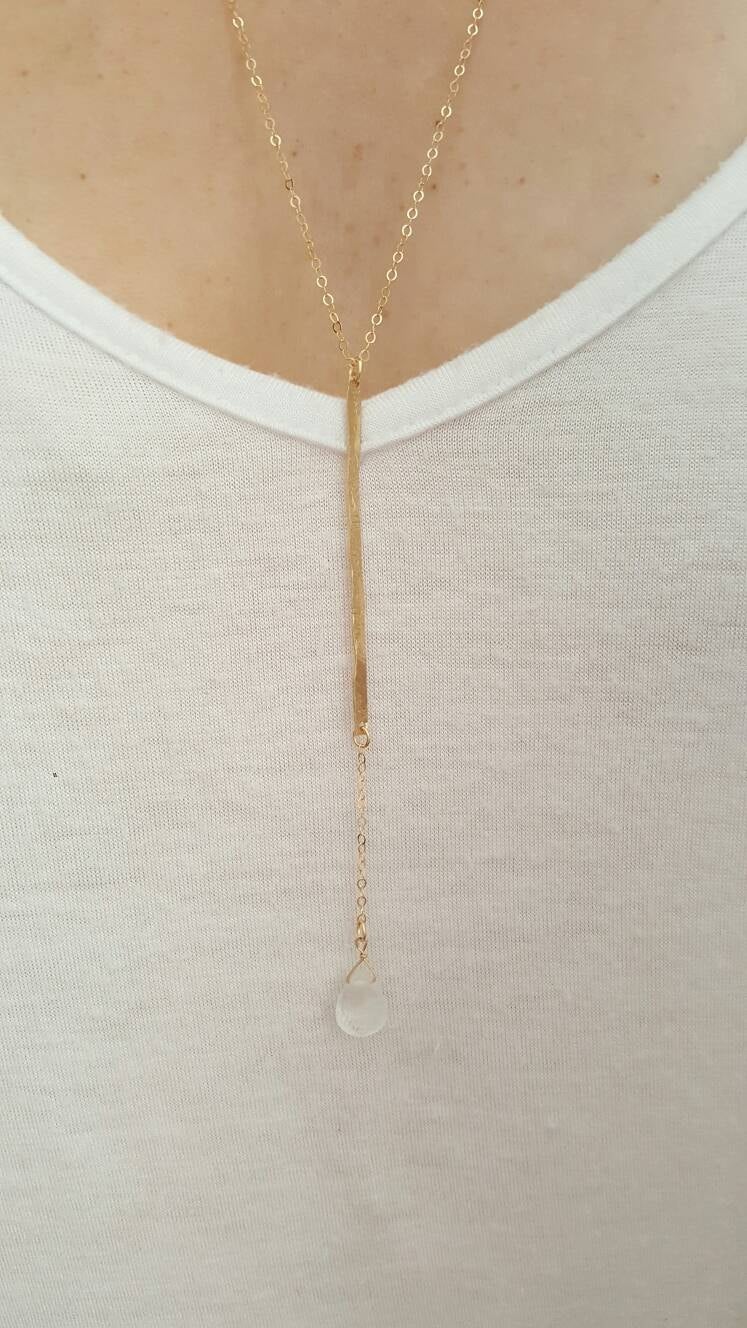 Moonstone Drop Y Necklace