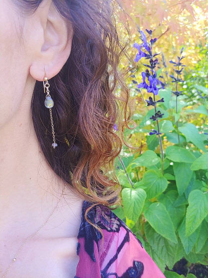 Dangle Earrings with Moonstone or Labradorite Gemstones