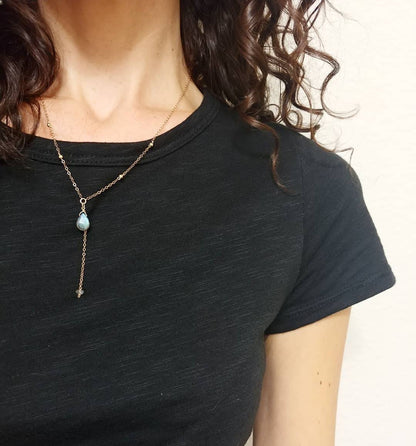 Y Pendant Necklace with Moonstone or Labradorite Gemstones